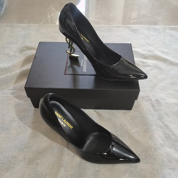 Saint Laurent Gold Ysl High Heel Pointed Toe Shoes - Picture 1 of 6